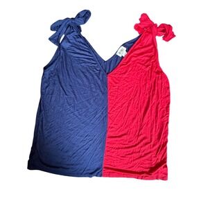 BiBi Womens Colorblock Tie Shoulder Tank Top Navy Blue Red V-Neck Large